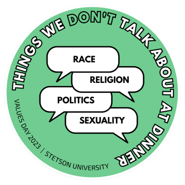 Things we don't talk about at dinner, text boxes saying, race, religion, politics and sexuality